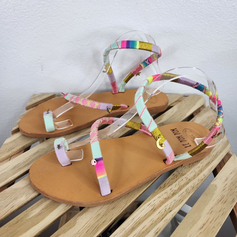 Le Pom Pom Colorful Bohemian Sandals Women's Size 41 Evil Eye Stars Moon